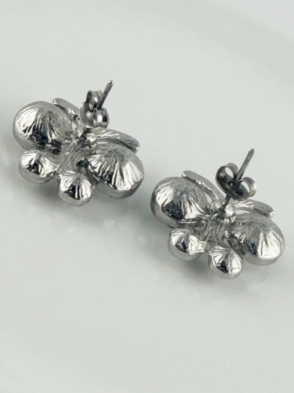 Vintage Style Silver Tone Crystal Rhinestone Butterfly Stud Earrings